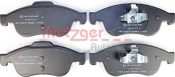 Metzger 1170265 - Bremžu uzliku kompl., Disku bremzes www.autospares.lv