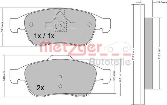 Metzger 1170265 - Bremžu uzliku kompl., Disku bremzes www.autospares.lv