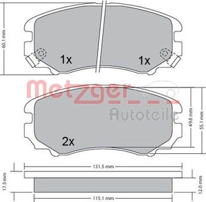 Metzger 1170262 - Тормозные колодки, дисковые, комплект www.autospares.lv