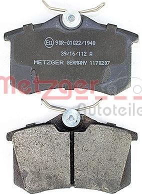 Metzger 1170207 - Тормозные колодки, дисковые, комплект www.autospares.lv