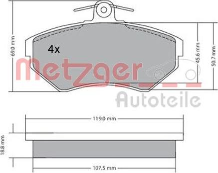 Metzger 1170214 - Тормозные колодки, дисковые, комплект www.autospares.lv