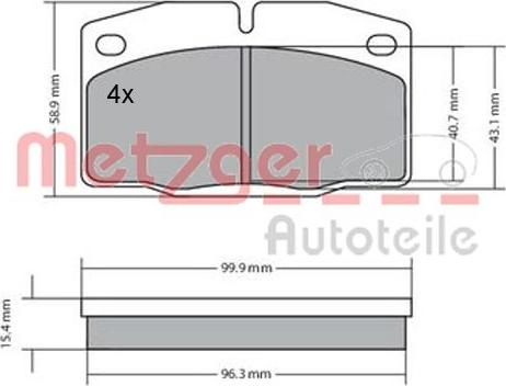 Metzger 1170234 - Тормозные колодки, дисковые, комплект www.autospares.lv