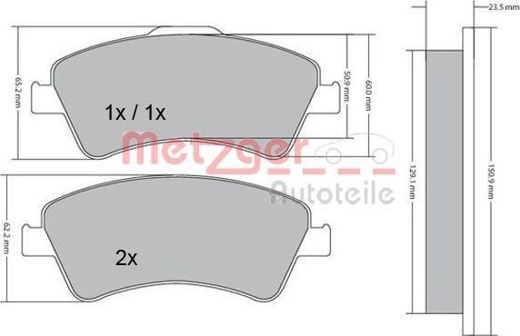 Metzger 1170220 - Bremžu uzliku kompl., Disku bremzes www.autospares.lv