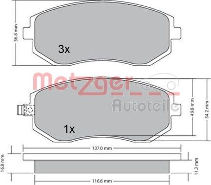 Metzger 1170275 - Тормозные колодки, дисковые, комплект www.autospares.lv