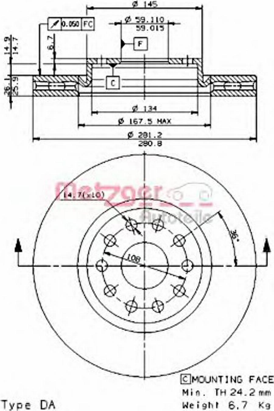 Metzger 24590 E - Bremžu diski www.autospares.lv