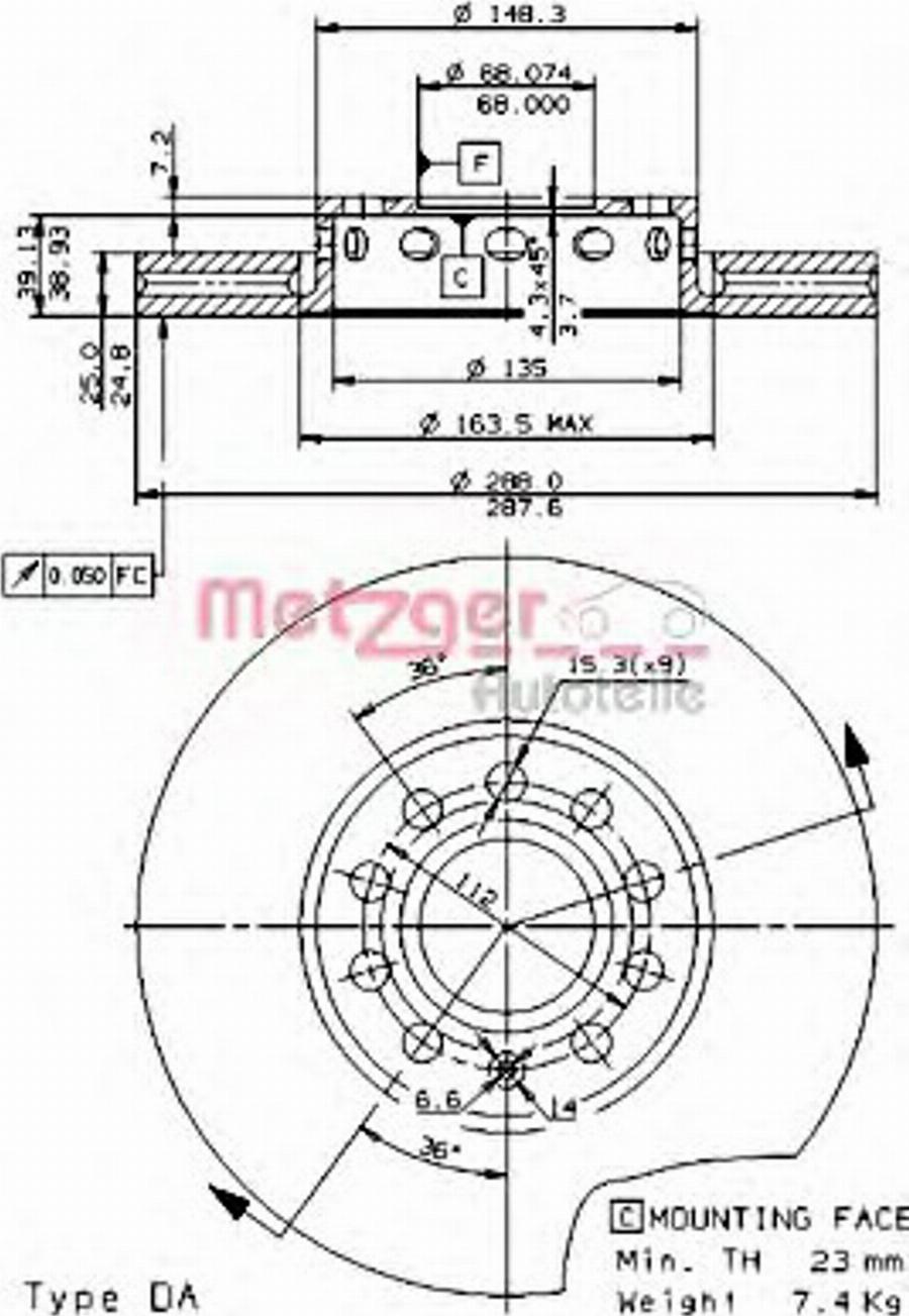 Metzger 25046V - Тормозной диск www.autospares.lv