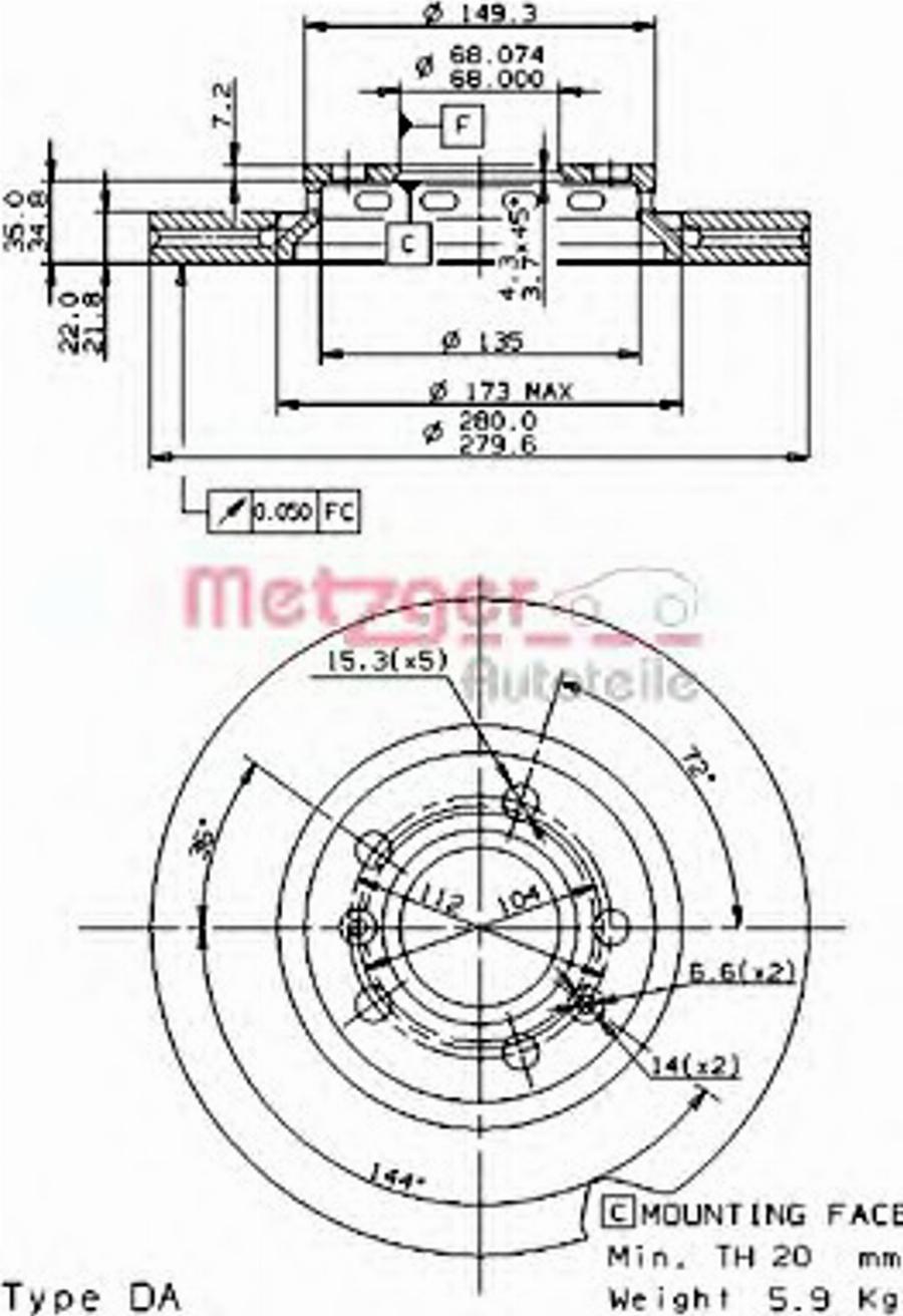 Metzger 25062V - Brake Disc www.autospares.lv