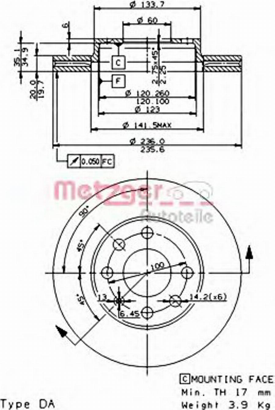 Metzger 20238E - Bremžu diski www.autospares.lv