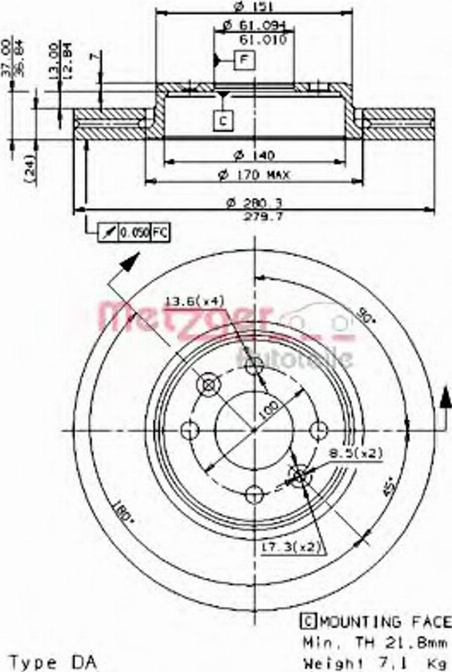 Metzger 22126V - Bremžu diski www.autospares.lv