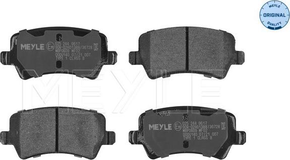 Meyle 025 244 9617 - Тормозные колодки, дисковые, комплект www.autospares.lv