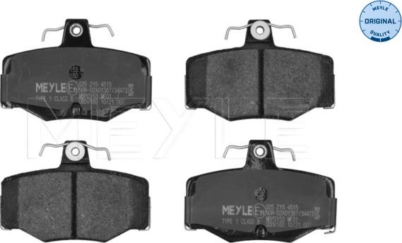 Meyle 025 215 4515 - Тормозные колодки, дисковые, комплект www.autospares.lv