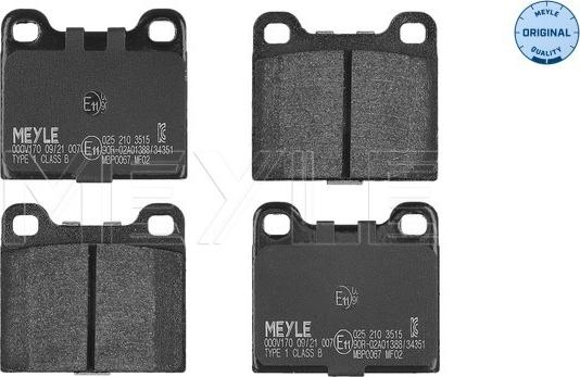 Meyle 025 210 3515 - Тормозные колодки, дисковые, комплект www.autospares.lv