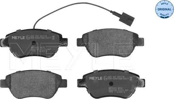 Meyle 025 237 0517/W - Brake Pad Set, disc brake www.autospares.lv