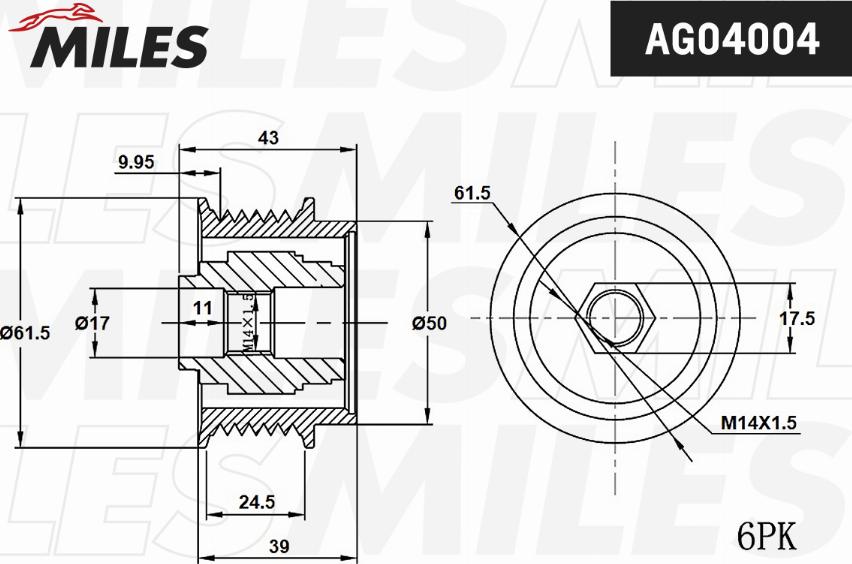 Miles AG04004 - Piedziņas skriemelis, Ģenerators www.autospares.lv