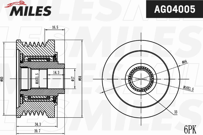 Miles AG04005 - Шкив генератора, муфта www.autospares.lv