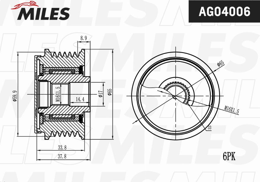 Miles AG04006 - Шкив генератора, муфта www.autospares.lv