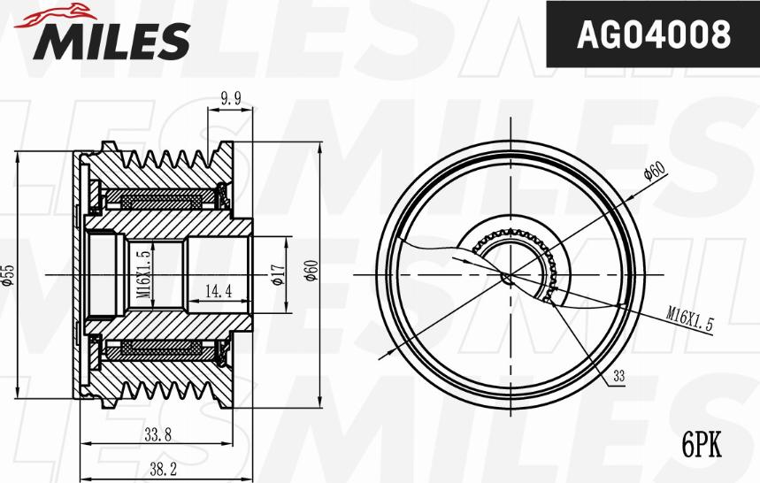 Miles AG04008 - Pulley, alternator, freewheel clutch www.autospares.lv