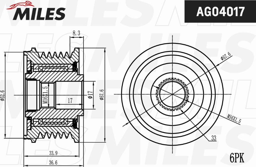 Miles AG04017 - Piedziņas skriemelis, Ģenerators autospares.lv