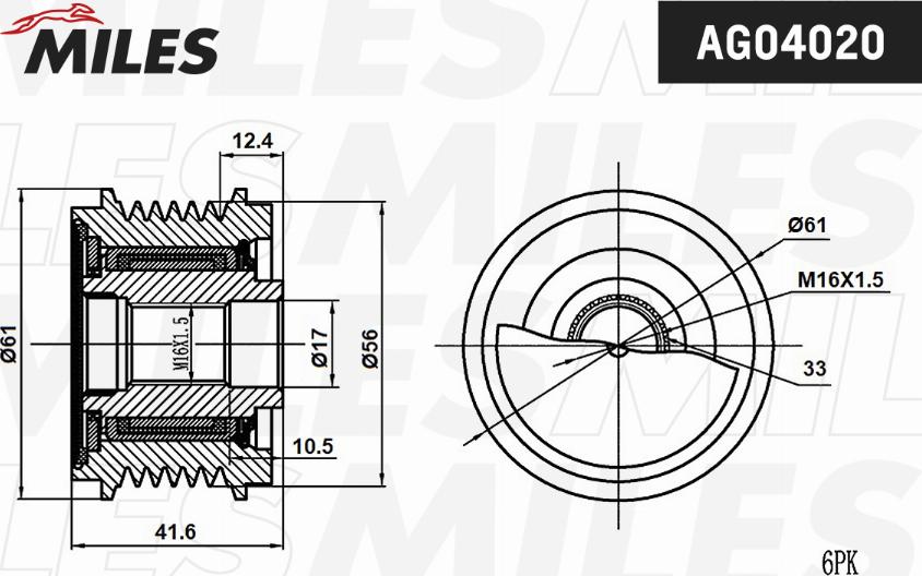 Miles AG04020 - Pulley, alternator, freewheel clutch www.autospares.lv