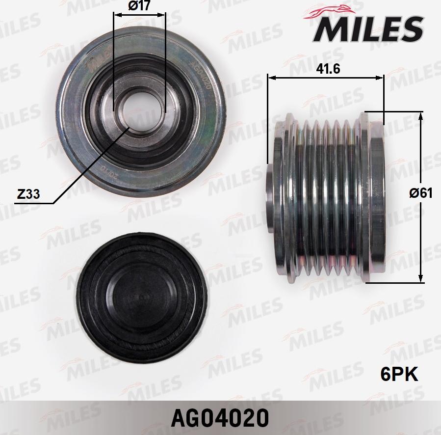 Miles AG04020 - Pulley, alternator, freewheel clutch www.autospares.lv