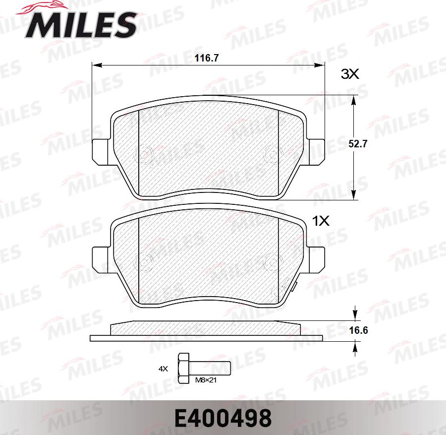 Miles E400498 - Bremžu uzliku kompl., Disku bremzes www.autospares.lv