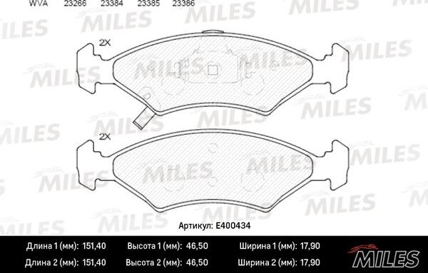 Miles E400434 - Bremžu uzliku kompl., Disku bremzes autospares.lv