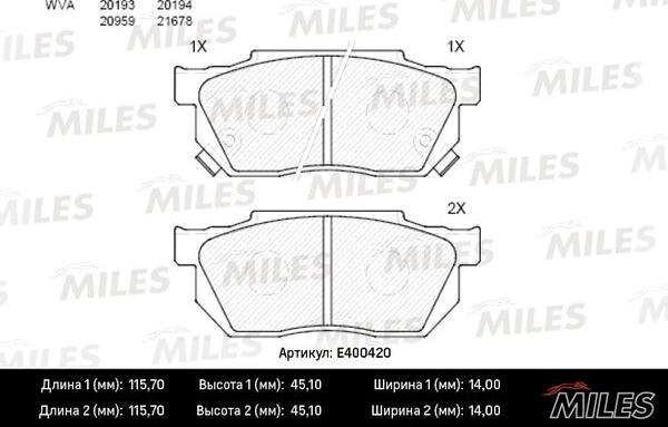 Miles E400420 - Тормозные колодки, дисковые, комплект www.autospares.lv