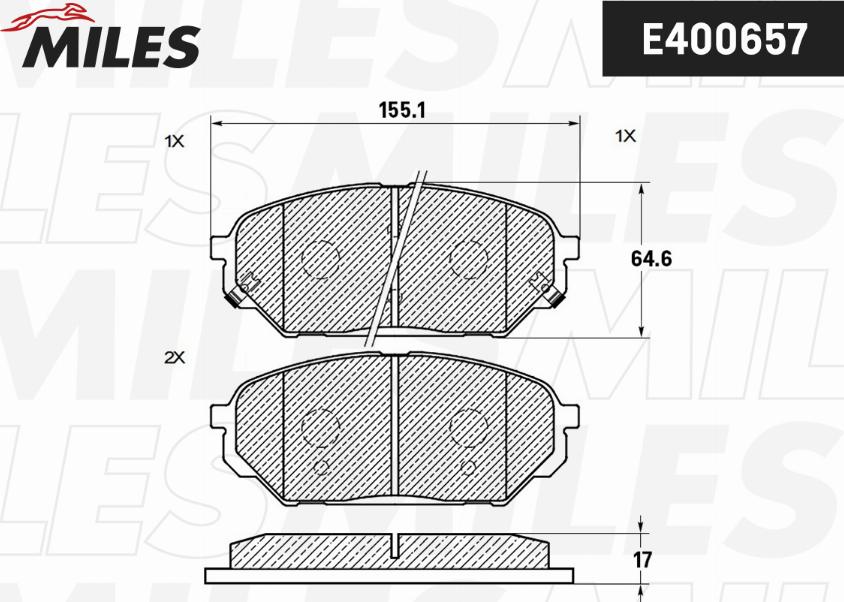 Miles E400657 - Bremžu uzliku kompl., Disku bremzes www.autospares.lv