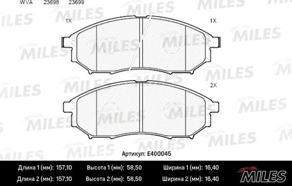 Miles E400045 - Bremžu uzliku kompl., Disku bremzes www.autospares.lv