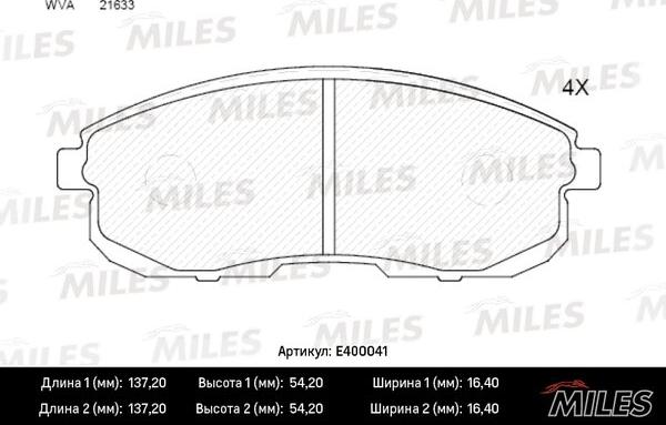 Miles E400041 - Bremžu uzliku kompl., Disku bremzes www.autospares.lv