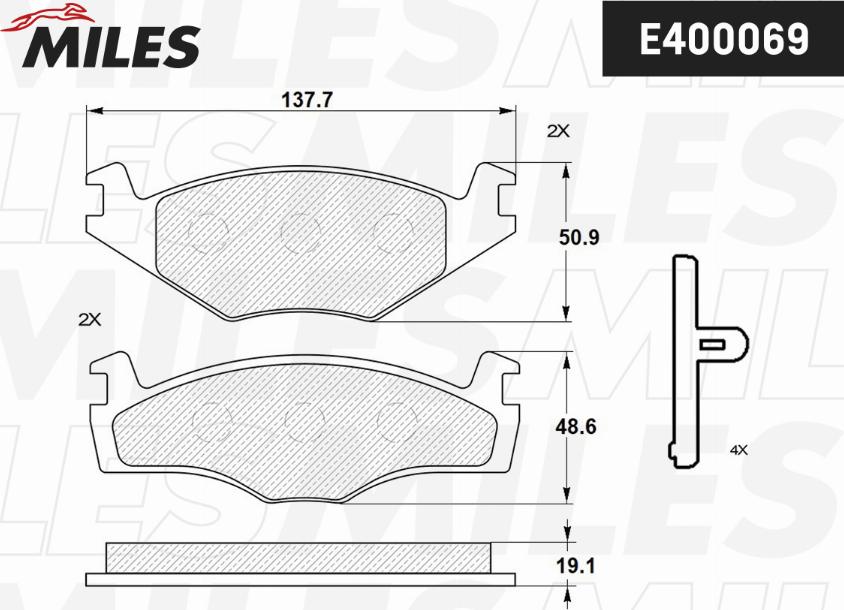 Miles E400069 - Тормозные колодки, дисковые, комплект www.autospares.lv