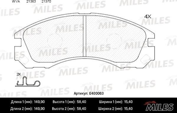 Miles E400063 - Тормозные колодки, дисковые, комплект www.autospares.lv