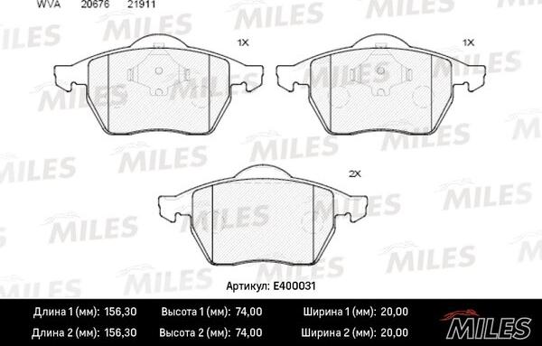 Miles E400031 - Bremžu uzliku kompl., Disku bremzes autospares.lv