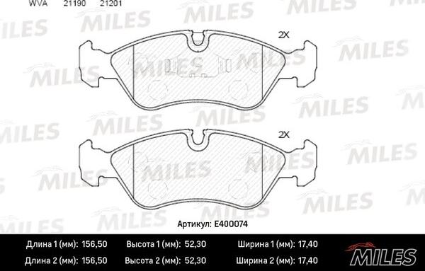 Miles E400074 - Тормозные колодки, дисковые, комплект www.autospares.lv