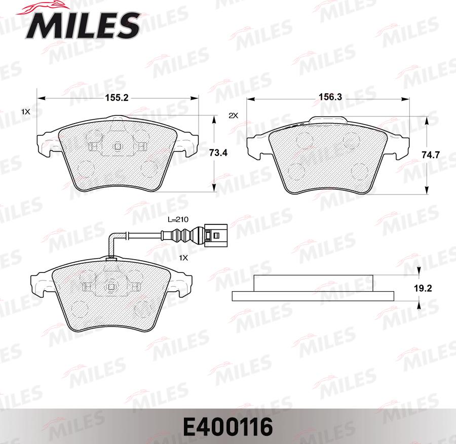 Miles E400116 - Bremžu uzliku kompl., Disku bremzes www.autospares.lv