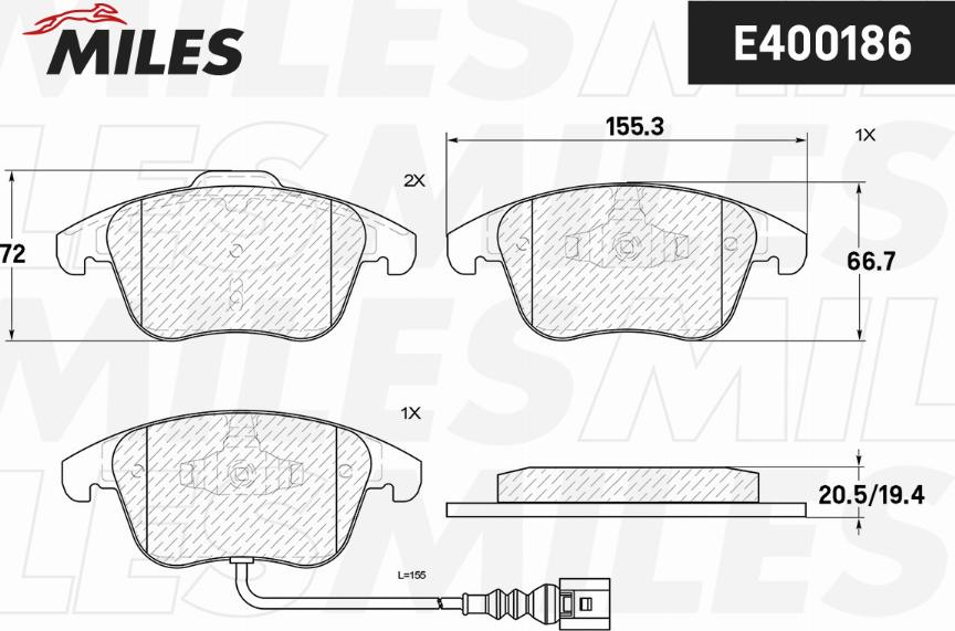 Miles E400186 - Тормозные колодки, дисковые, комплект www.autospares.lv