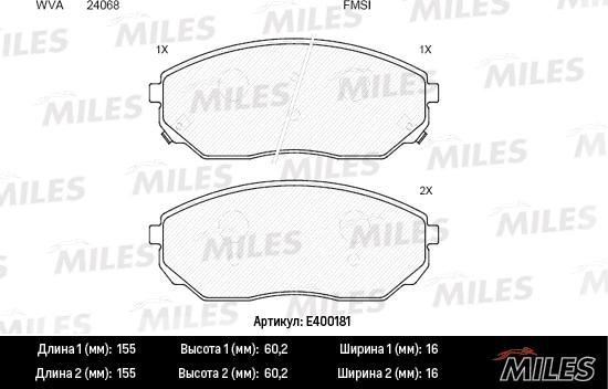 Miles E400181 - Bremžu uzliku kompl., Disku bremzes www.autospares.lv