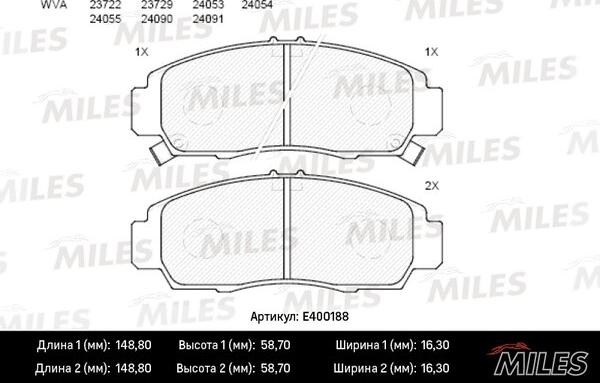 Miles E400188 - Тормозные колодки, дисковые, комплект www.autospares.lv