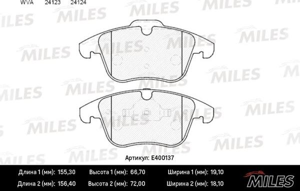 Miles E400137 - Тормозные колодки, дисковые, комплект www.autospares.lv