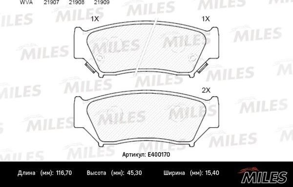 Miles E400170 - Тормозные колодки, дисковые, комплект www.autospares.lv