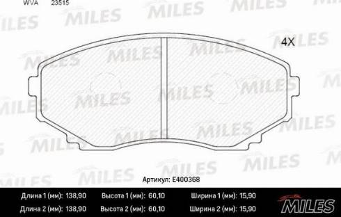 Miles E400368 - Brake Pad Set, disc brake www.autospares.lv