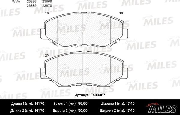 Miles E400367 - Brake Pad Set, disc brake www.autospares.lv