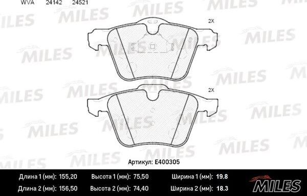 Miles E400305 - Bremžu uzliku kompl., Disku bremzes autospares.lv