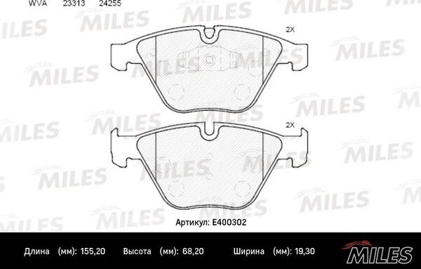 Miles E400302 - Bremžu uzliku kompl., Disku bremzes www.autospares.lv