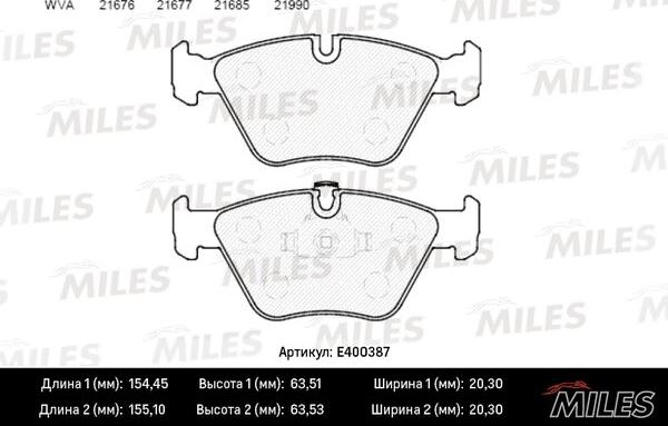 Miles E400387 - Тормозные колодки, дисковые, комплект www.autospares.lv