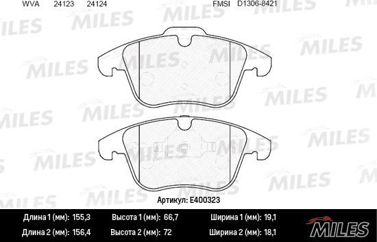 Miles E400323 - Bremžu uzliku kompl., Disku bremzes www.autospares.lv