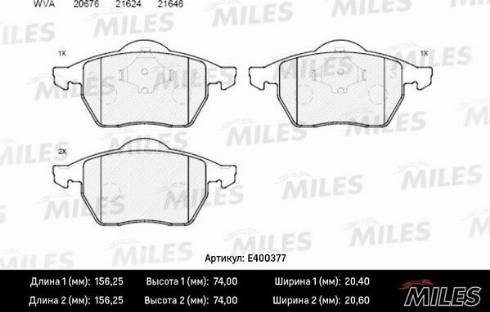 Miles E400377 - Тормозные колодки, дисковые, комплект www.autospares.lv