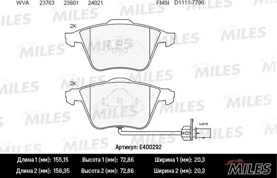 Miles E400292 - Тормозные колодки, дисковые, комплект www.autospares.lv