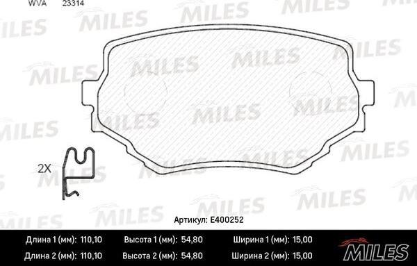 Miles E400252 - Тормозные колодки, дисковые, комплект www.autospares.lv