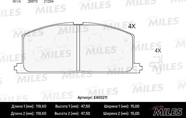 Miles E400211 - Brake Pad Set, disc brake www.autospares.lv